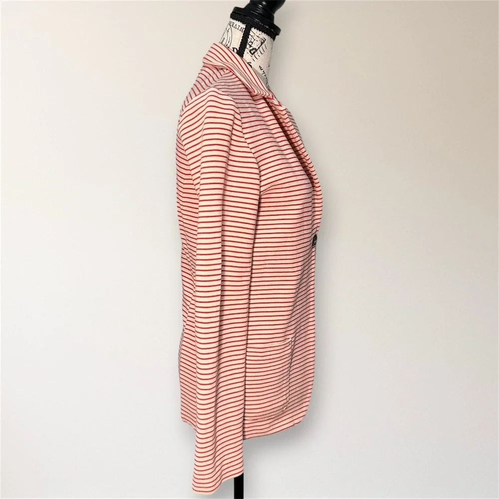 Woolrich Red Cream Stripe Knit‎ Blazer Jacket Cotton Stretch Tailored Casual S